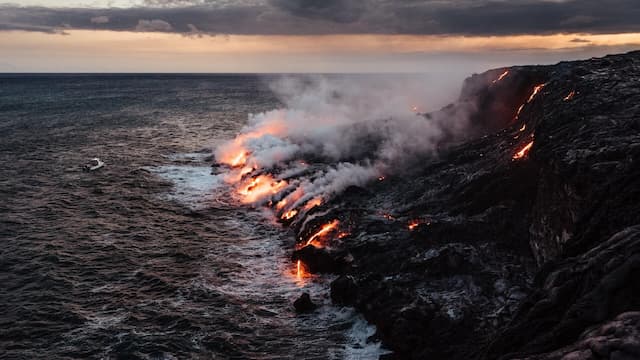 Kilauea volcano lava flowing into the ocean
