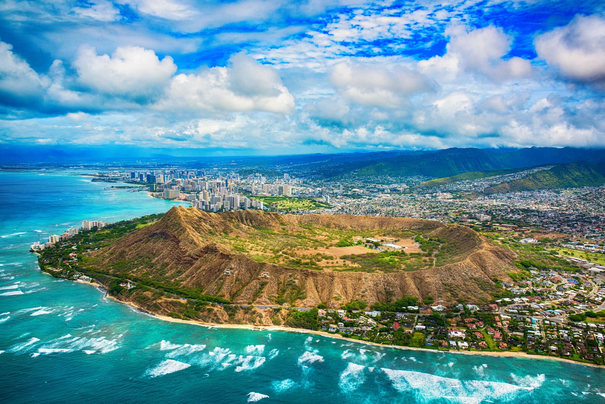 Aerial view of Diamond Head Crater