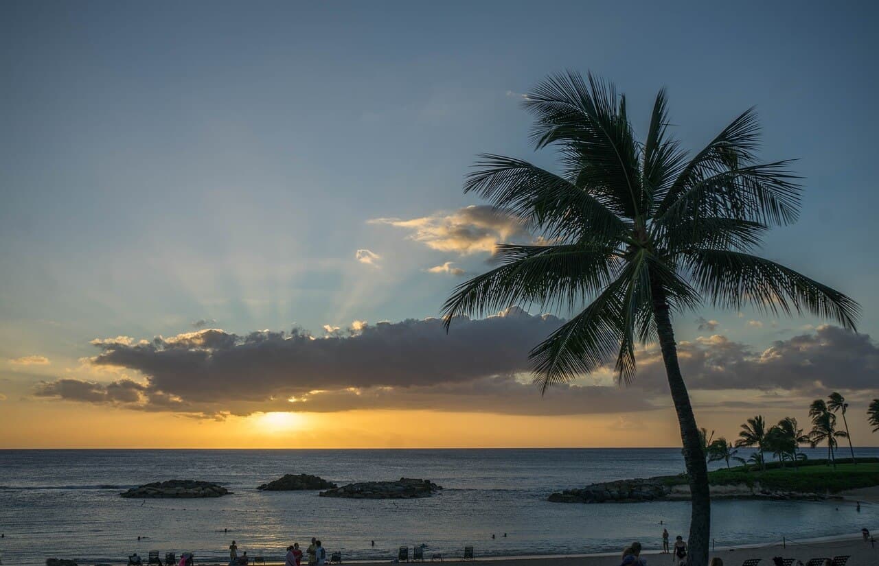 A sunset on an Oahu beach